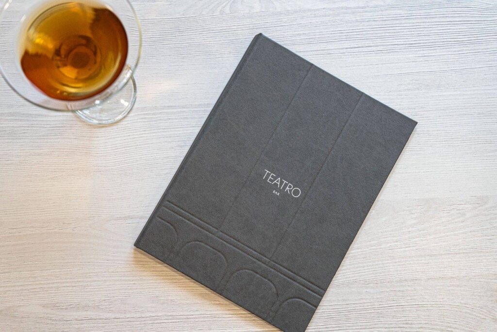 hard cover menu bev bar teatro ikos