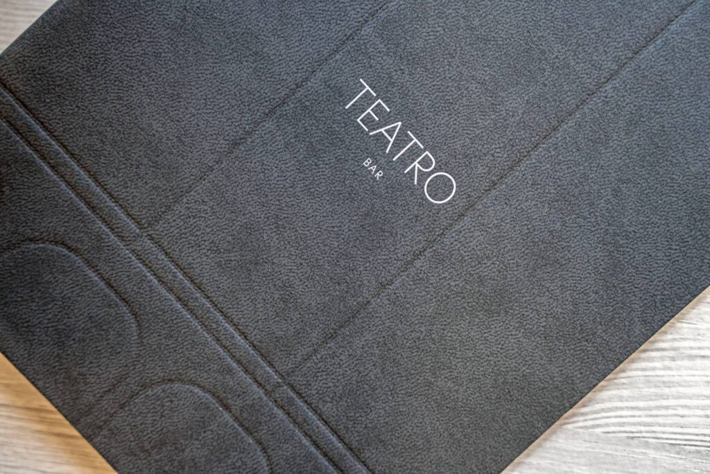 hard cover menu bev bar teatro ikos