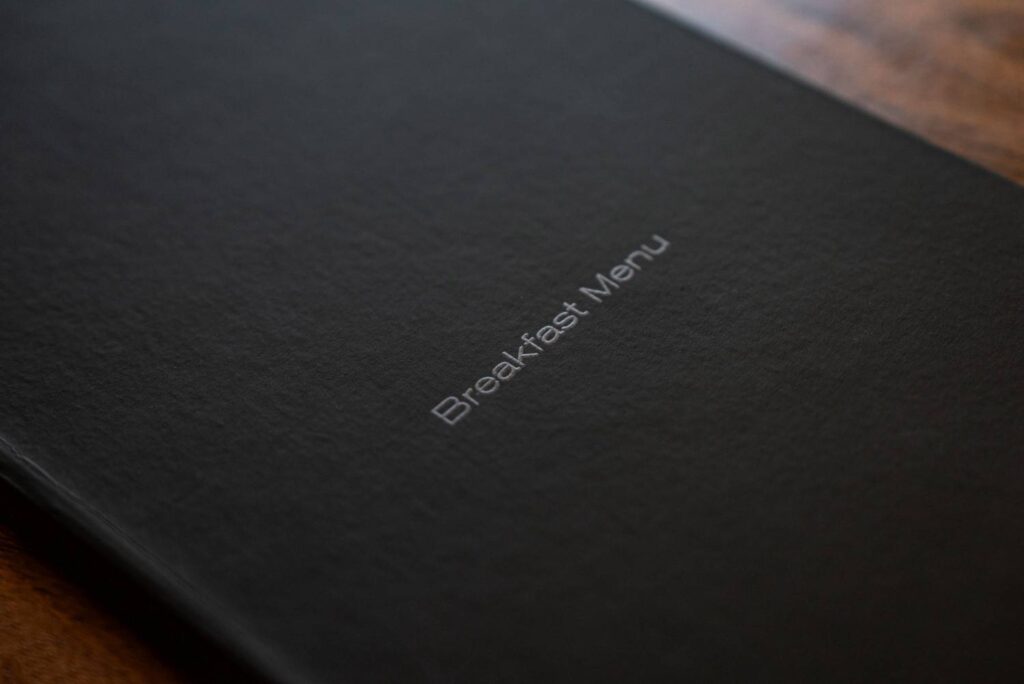 hard cover menu breakfast canale