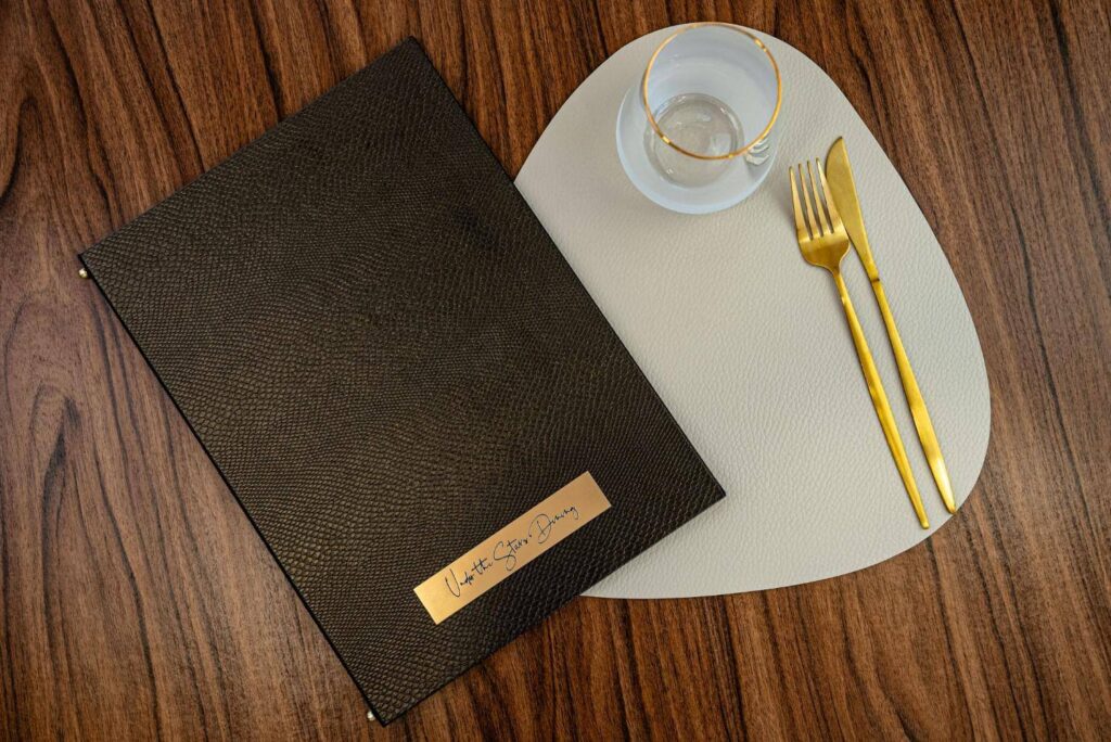 hard cover menu food mykonos bliss