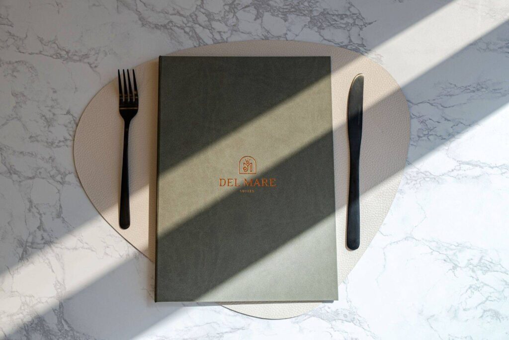 hard cover menu food delmare