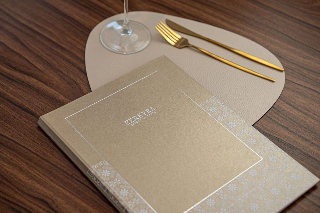 hard cover menu food ikos kerkyra
