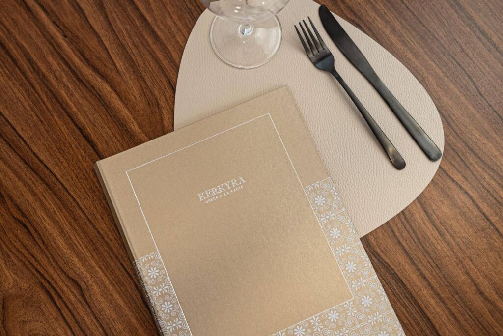 hard cover menu food ikos kerkyra