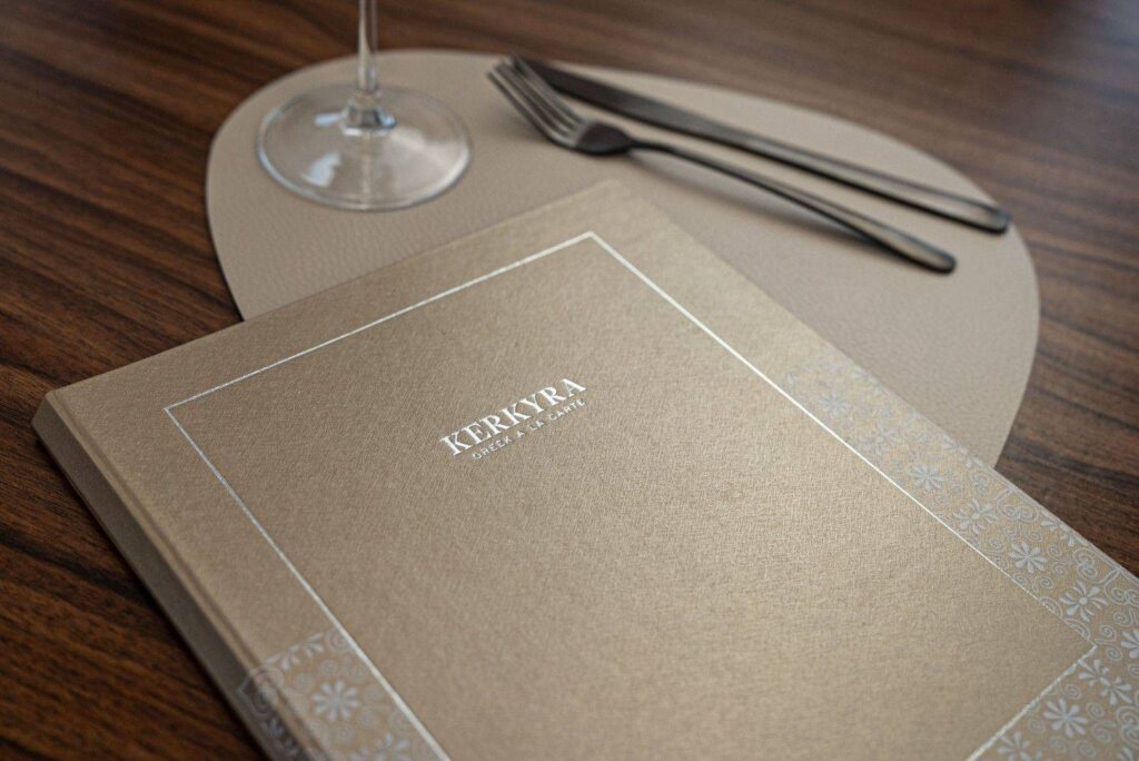 hard cover menu food ikos kerkyra