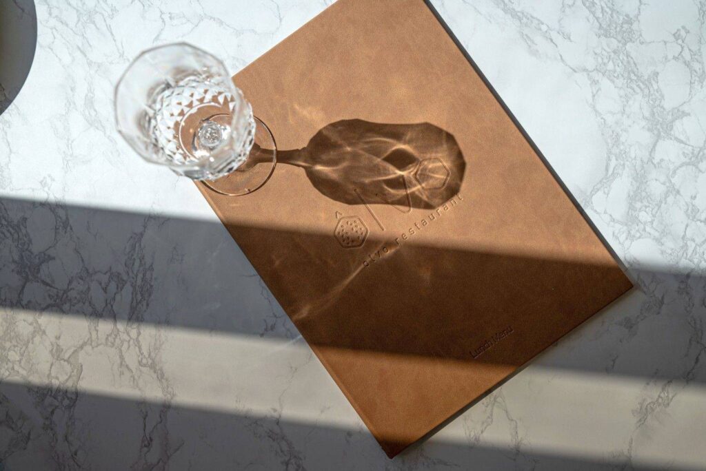 hard cover menu food olvo restaurant
