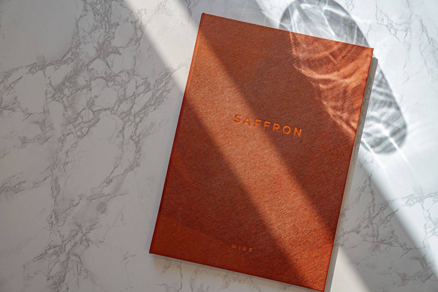 hard cover menu wine saffron marbella