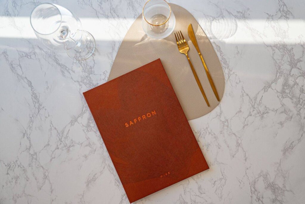hard cover menu wine saffron marbella