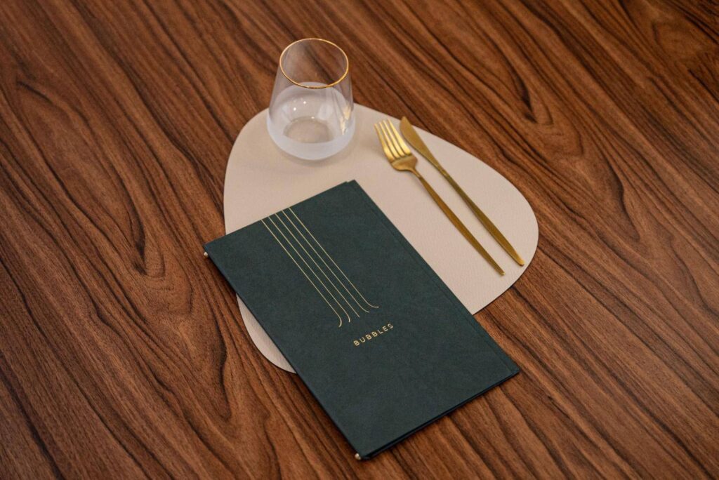 hard cover menu wine bubbles olivar