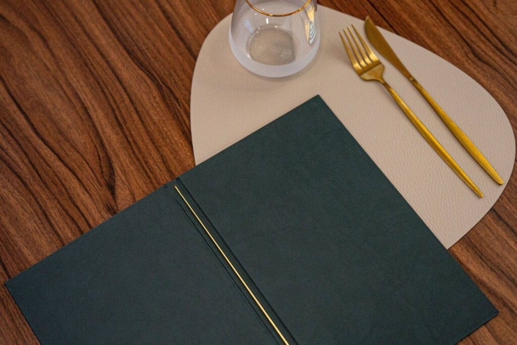 hard cover menu wine bubbles olivar