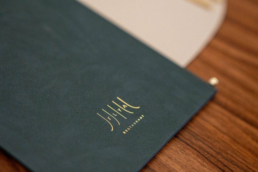 hard cover menu wine bubbles olivar