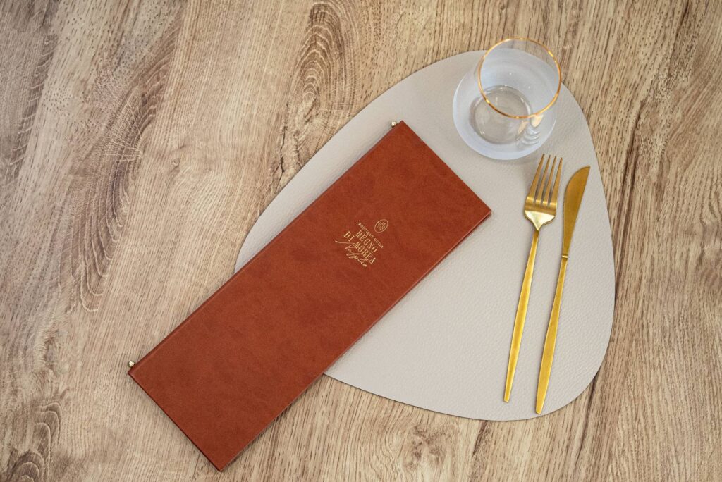hard cover menu wine regno di morea