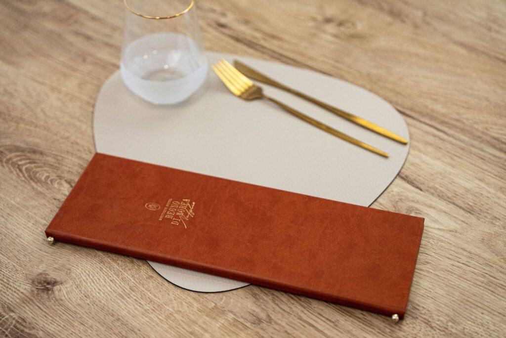 hard cover menu wine regno di morea