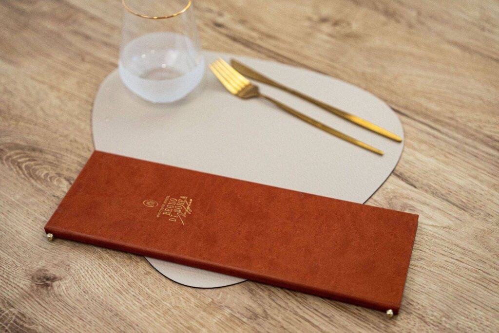 hard cover menu wine regno di morea