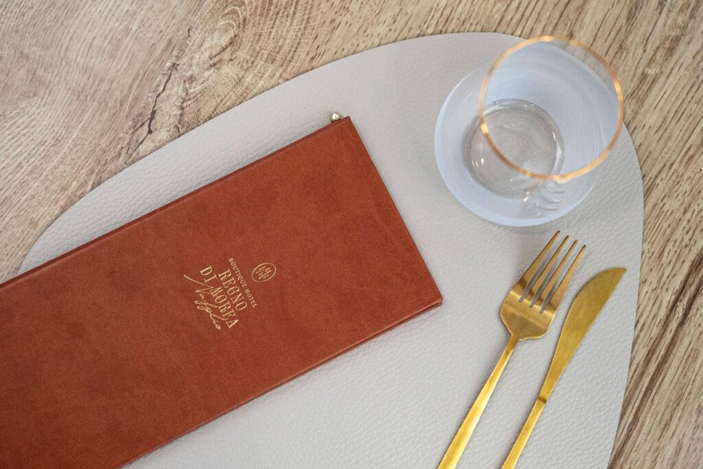 hard cover menu wine regno di morea