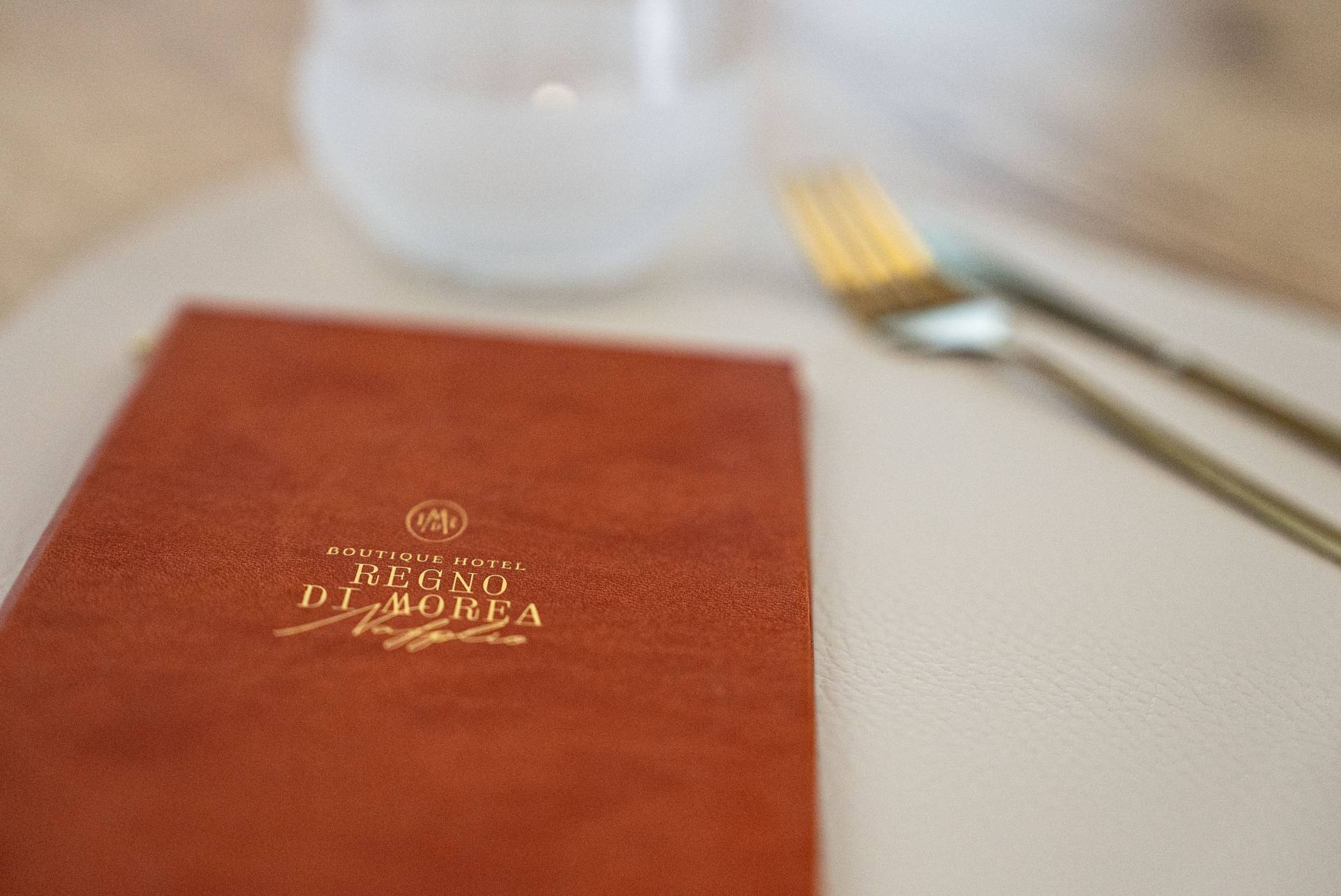 hard cover menu wine regno di morea