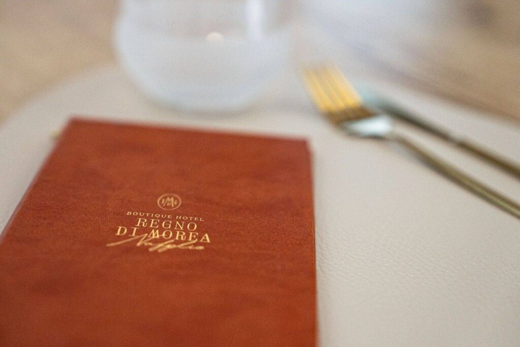 hard cover menu wine regno di morea