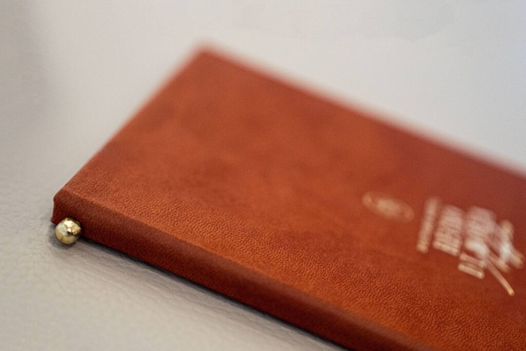 hard cover menu wine regno di morea