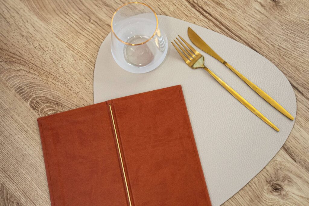 hard cover menu wine regno di morea
