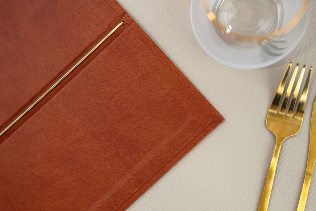 hard cover menu wine regno di morea