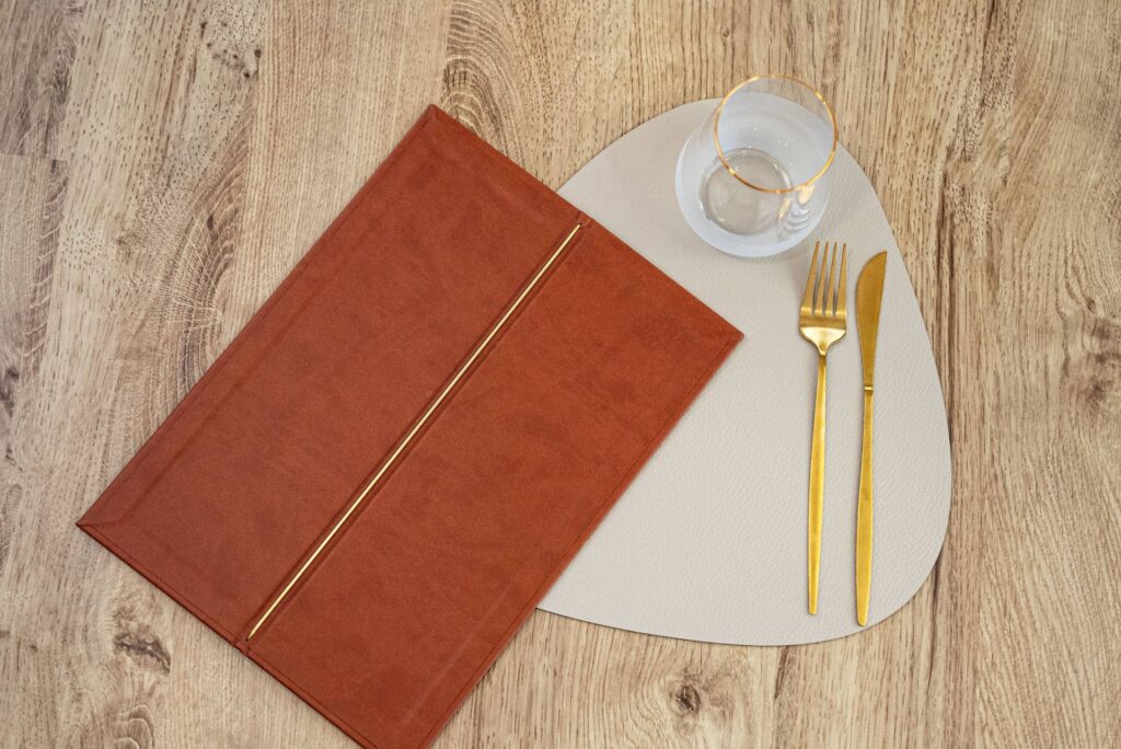 hard cover menu wine regno di morea