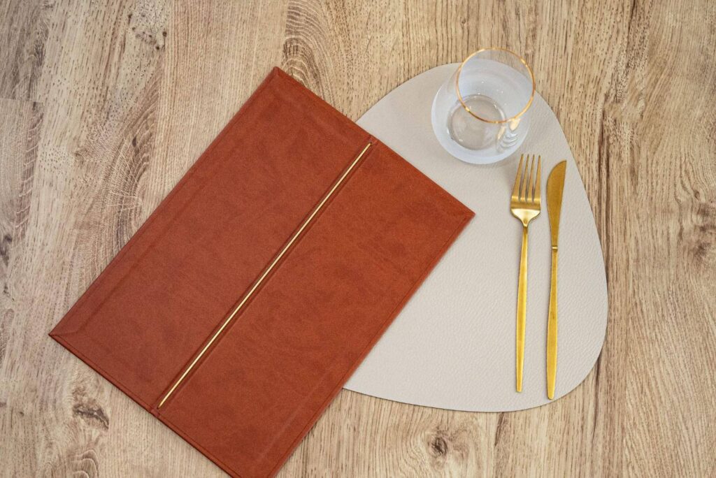 hard cover menu wine regno di morea