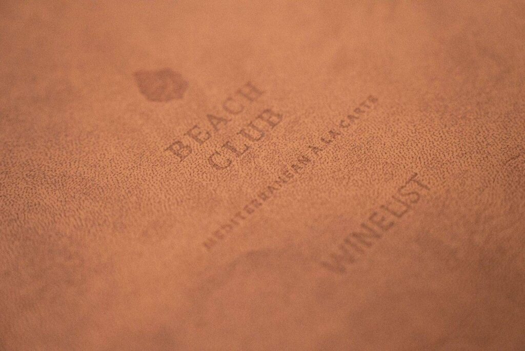 hard cover menu wine beach club sani