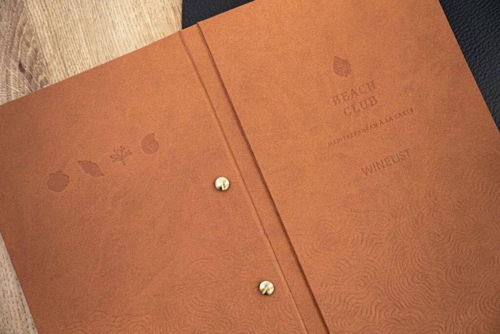 hard cover menu wine beach club sani