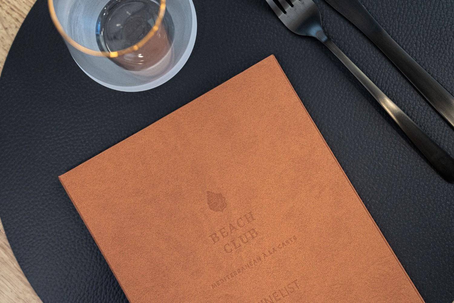 hard cover menu wine beach club sani
