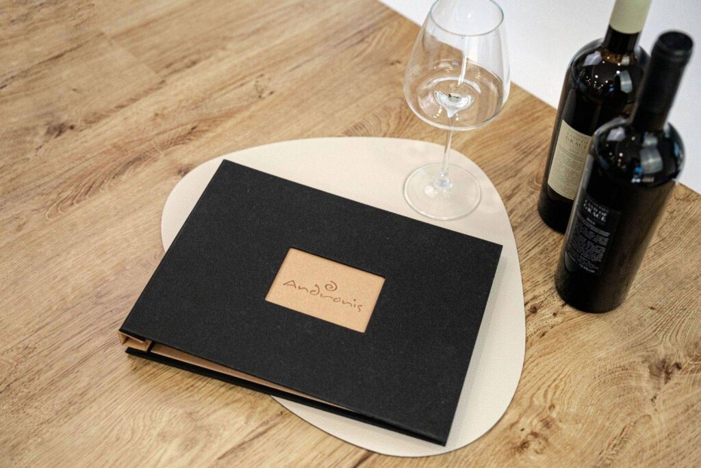 hard cover menu wine andronis