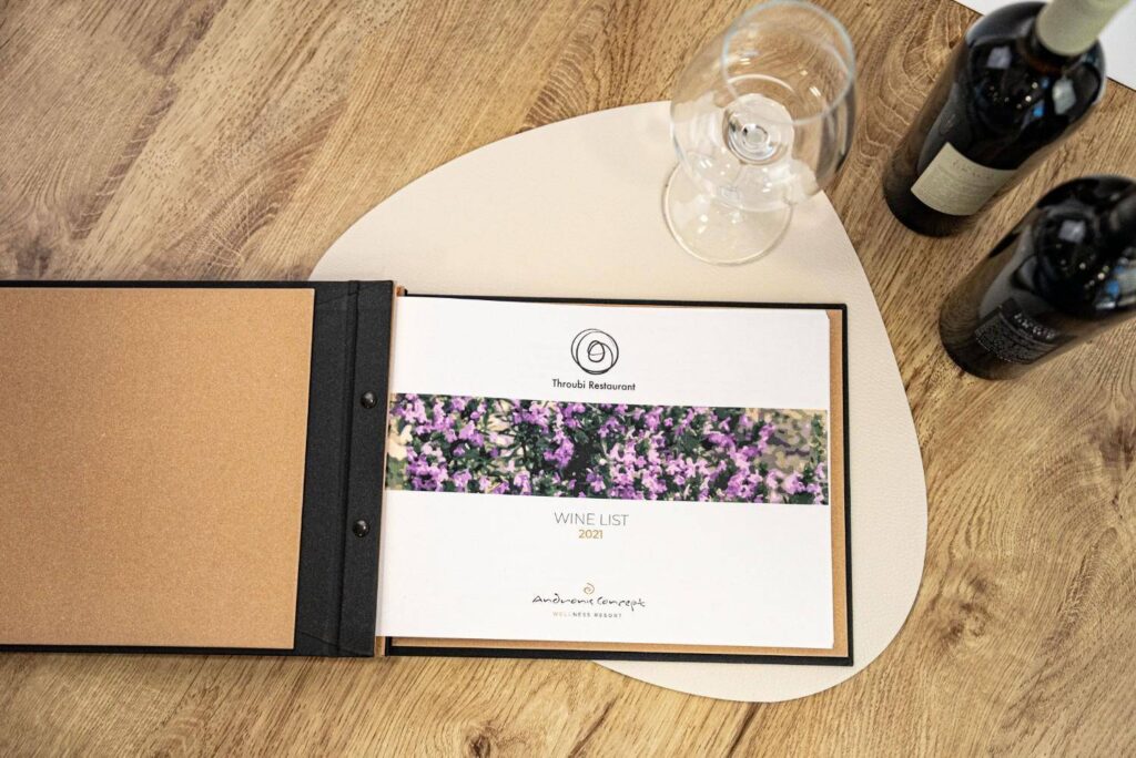 hard cover menu wine andronis