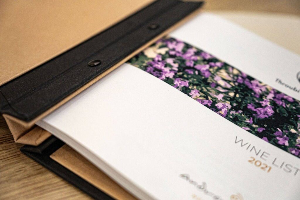 hard cover menu wine andronis