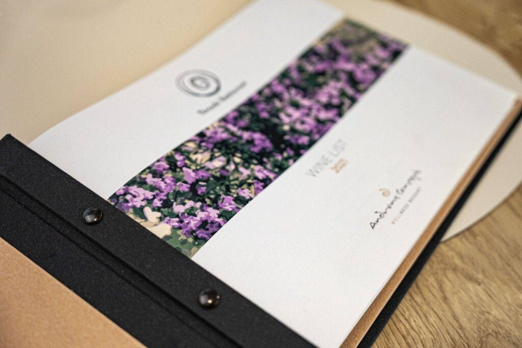 hard cover menu wine andronis